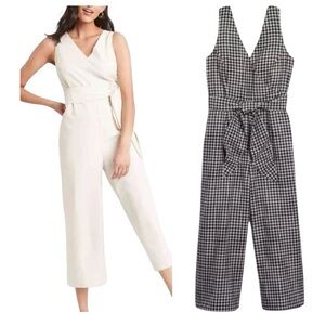 J.Crew Wit & Whimsey Linen Gingham Jumpsuit in Cream and Black Checkered Sz XS